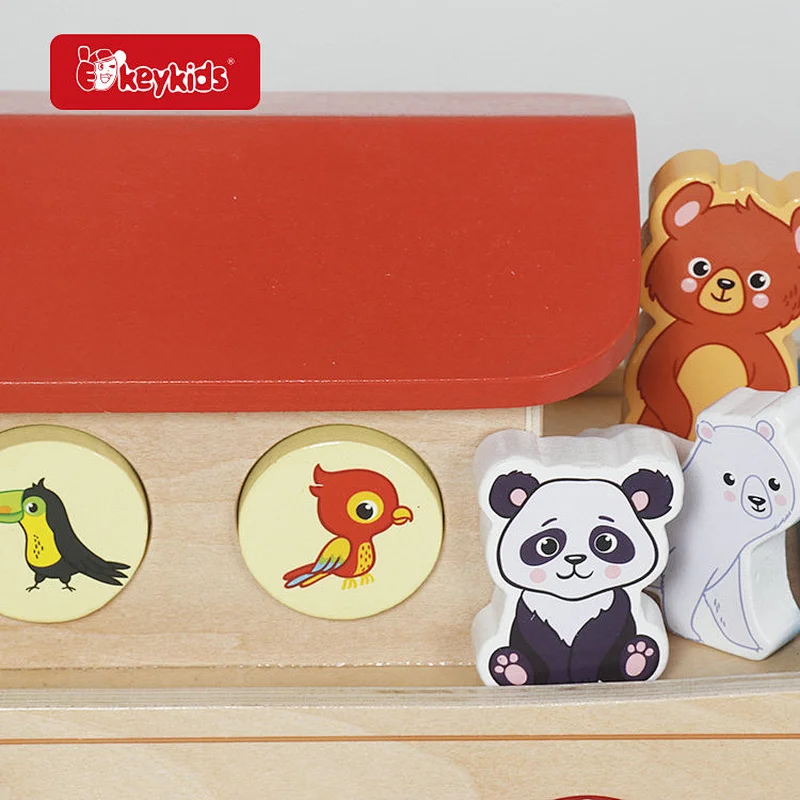 Wooden Noah's Ark Animal Play Set - Including Matching Animal Figures & Interactive Ark Toy for Kids W12D839